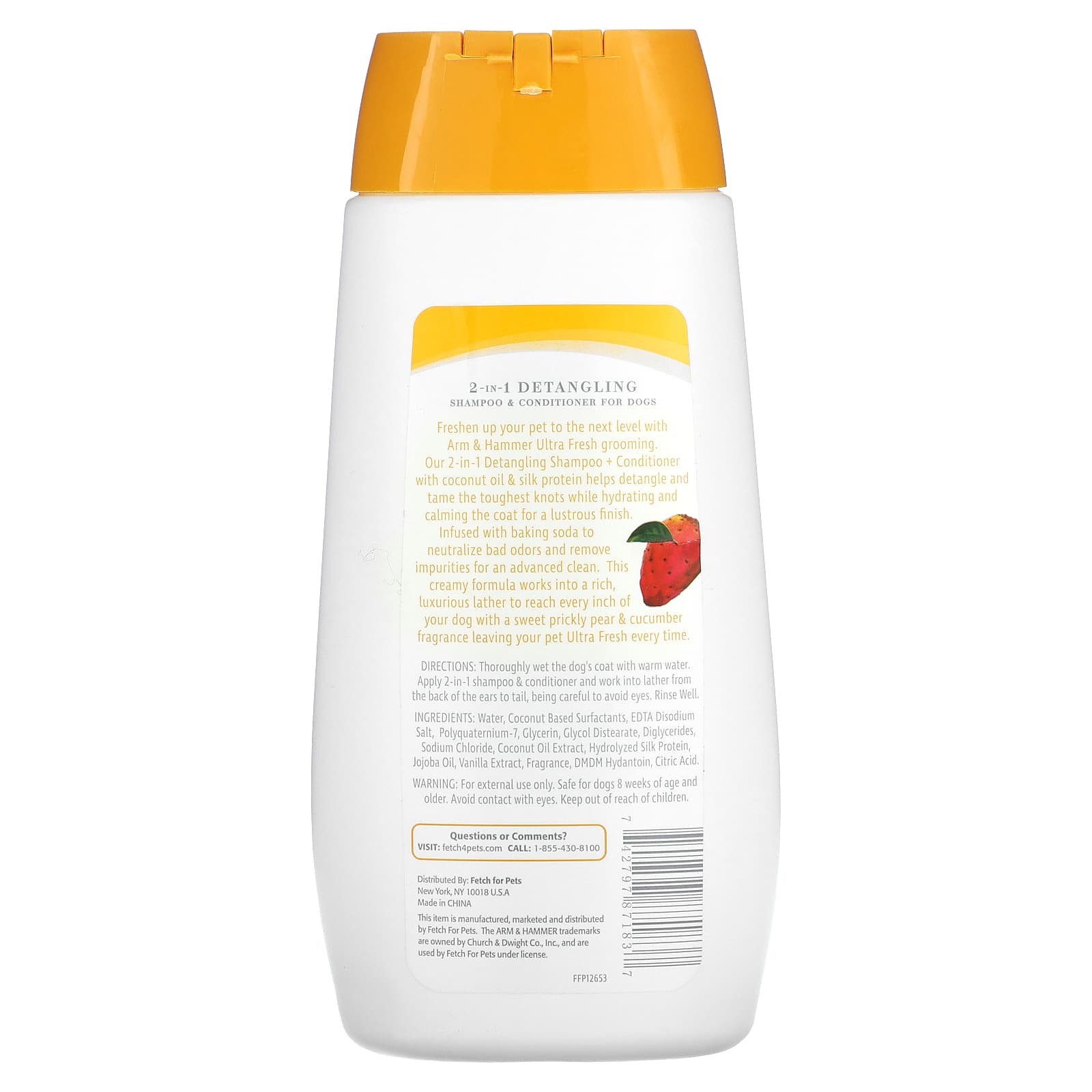 Arm & Hammer, 2in1 Detangling Shampoo & Conditioner For Dogs, Cucumber & Prickly Pear, 16 fl