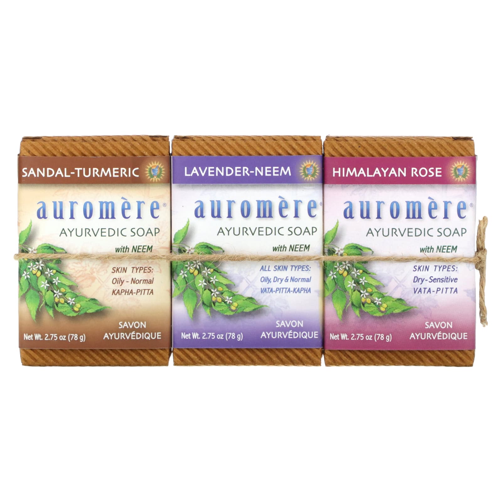 Auromere, Ayurvedic Bar Soap with Neem, Assorted, 3 Bars, 2.75 oz (78 g