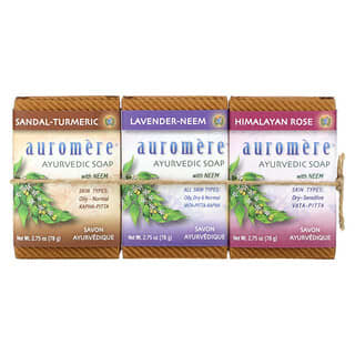 Auromere, Saponetta ayurvedica con neem, assortiti, 3 barrette, 78 g ciascuna