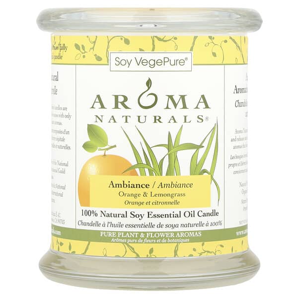 Aroma Naturals, Soy VegePure®，全天然大豆精油蠟燭，氛圍，橙子和檸檬草香，8.8 盎司（260 克）