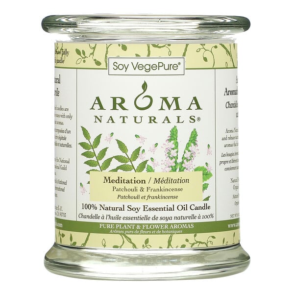 Aroma Naturals, Soy VegePure, Bougie au soja et aux huiles essentielles 100 % naturelle, Méditation, Patchouli et encens, 260 g