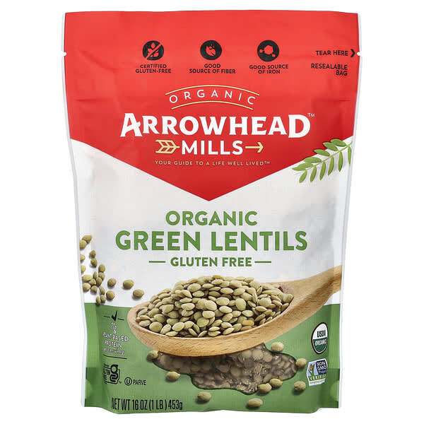 Arrowhead Mills, 유기농 녹색 렌틸, 453g(16oz)