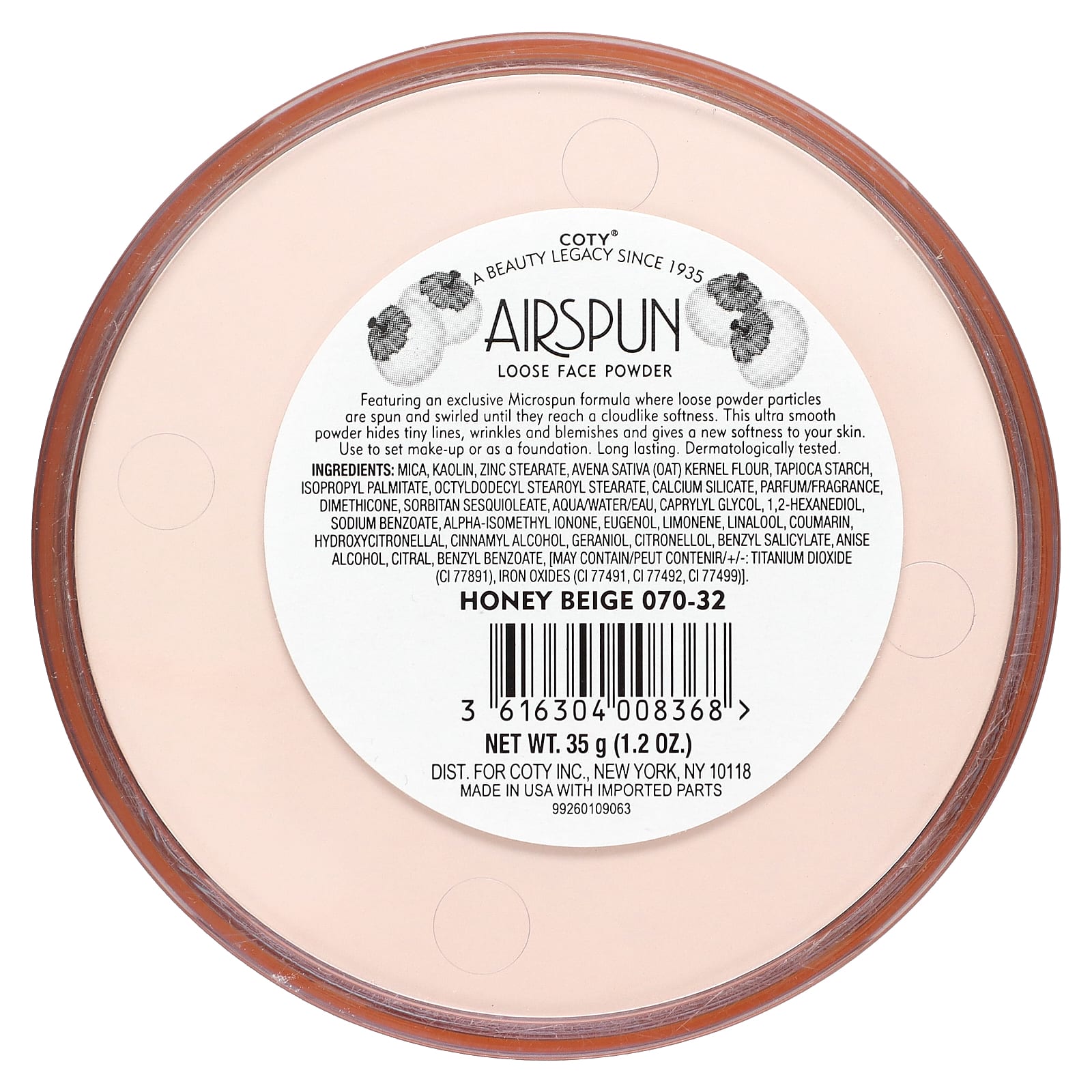 Airspun, Loose Face Powder, Honey Beige 07032, 1.2 oz (35 g)