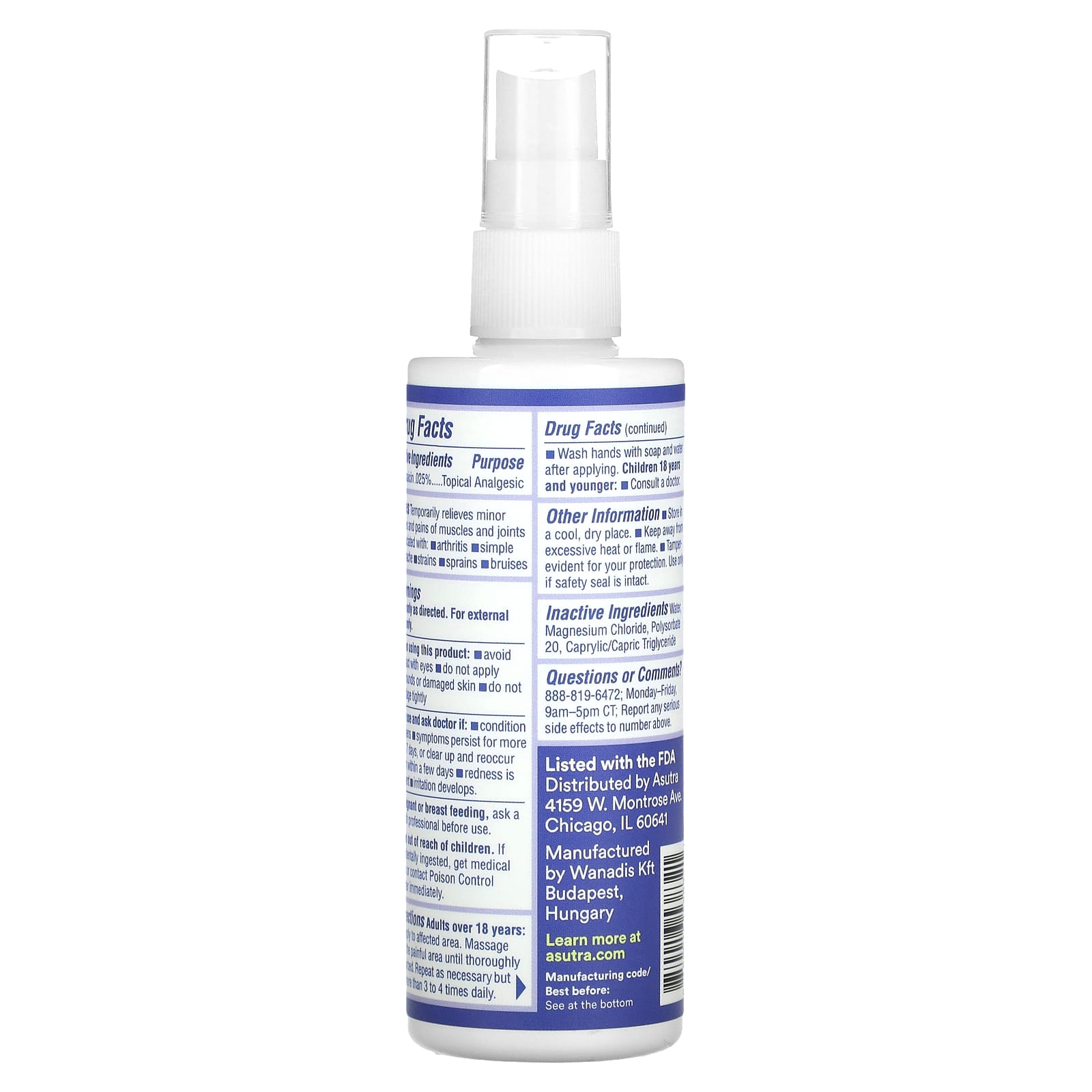 Asutra, Spray Pain Away, Pain Relieving Spray, 4 fl oz (118 ml)