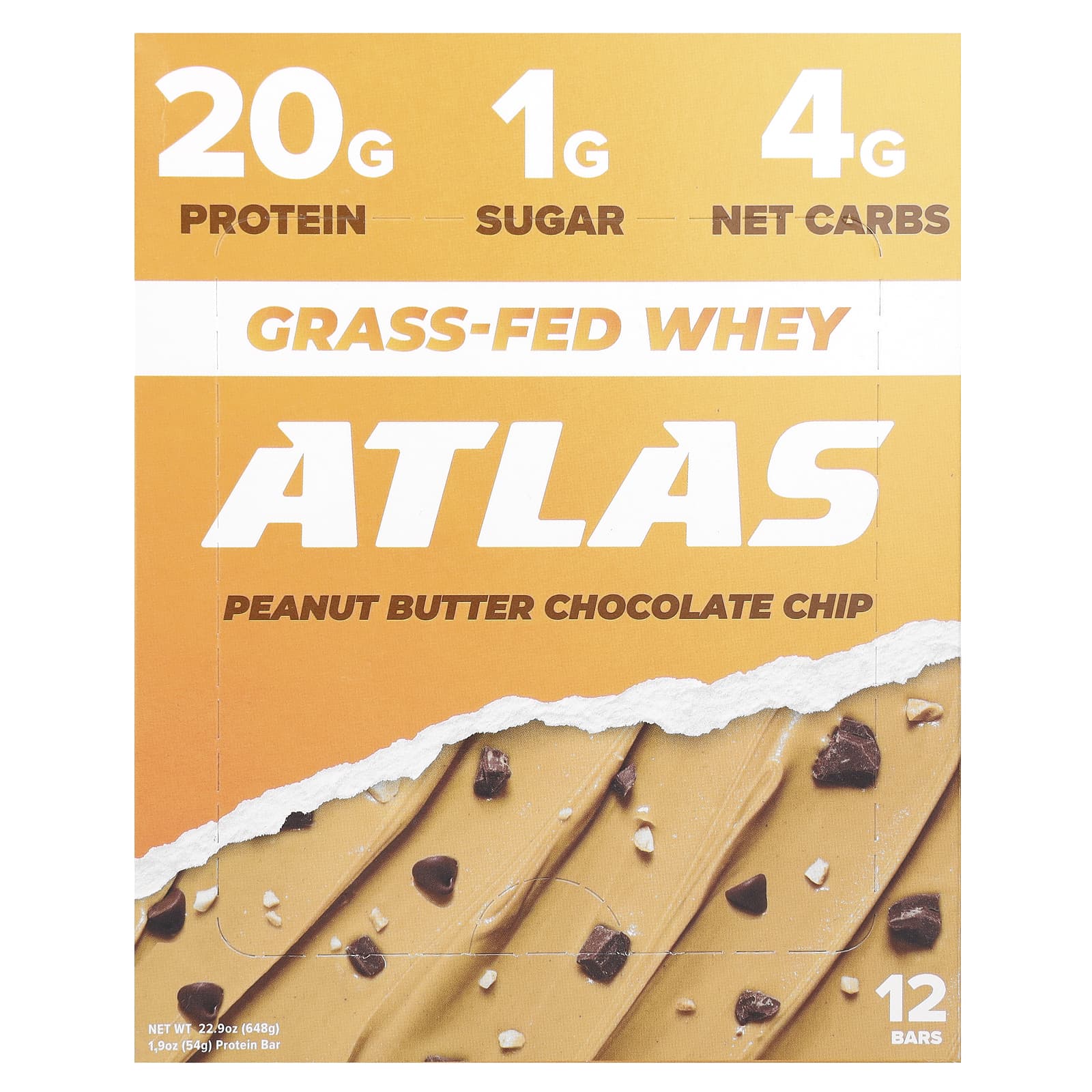 Grass-Fed Whey Protein Bar, Peanut Butter Chocolate Chip, 12 Bars