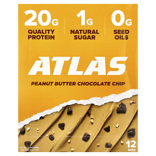 Atlas Bar, 목초 사육 유청 단백질 바, 땅콩 버터 초콜릿 칩, 12개입, 개당 54g(1.9oz)