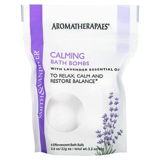 Smith & Vandiver, Calming Bath Bombs with Lavender Essential Oil, 4 Effervescent Bath Balls, 0.8 oz (22 g) Each