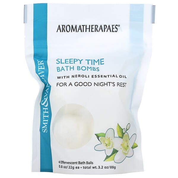 Smith & Vandiver‏, Sleepy Time Bath Bombs with Neroli Essential Oil, 4 Effervescent Bath Balls, 0.8 oz (22 g) Each