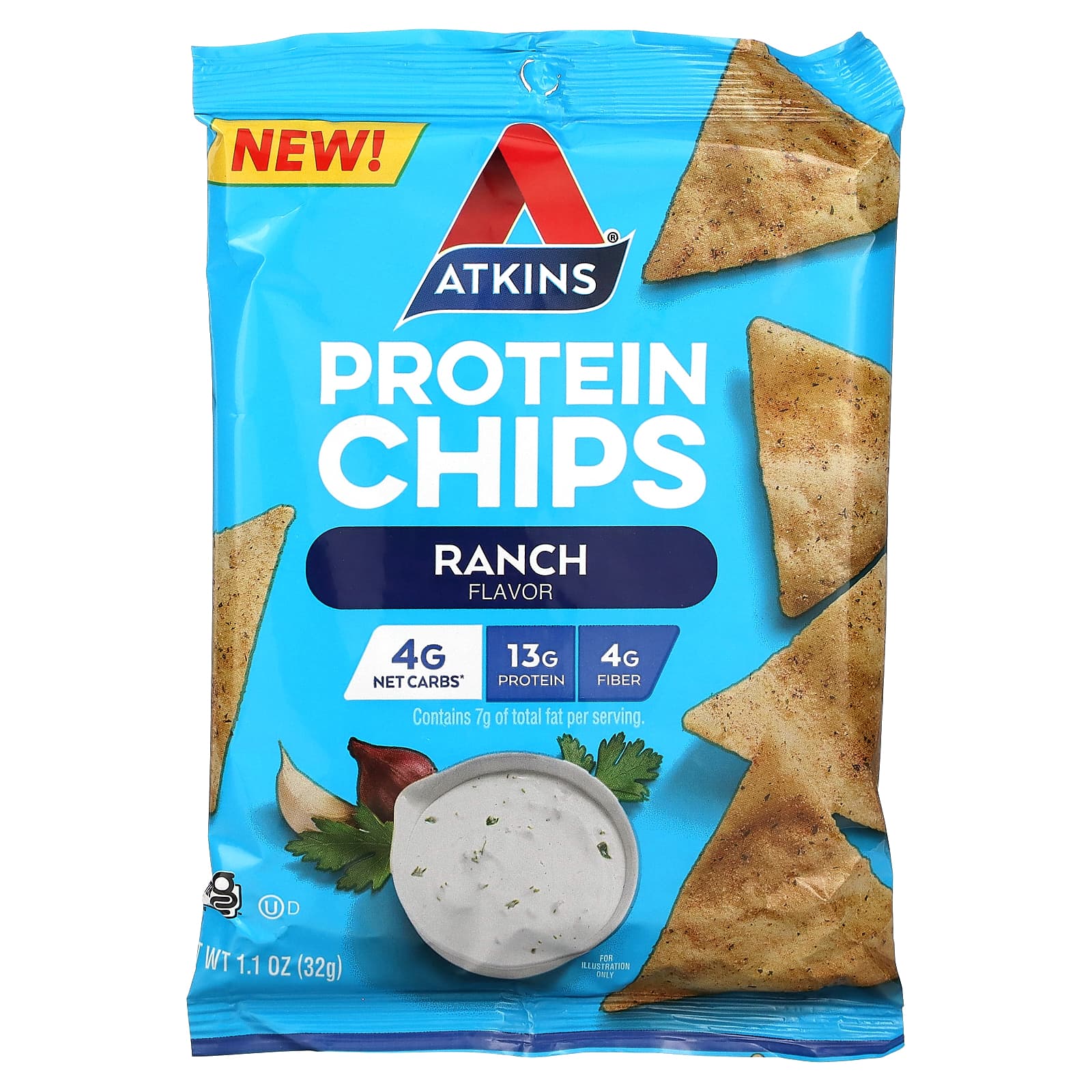 Atkins, Protein Chips, Ranch, 8 Bags, 1.1 oz (32 g) Each