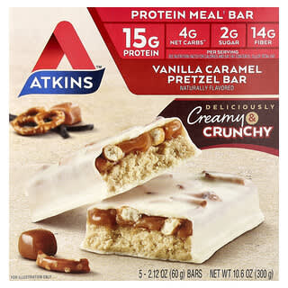 Atkins, Protein Meal Bar, Vanilla Caramel Pretzel, 5 Bars, 2.12 oz (60 g) Each  