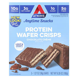 Atkins, 零食，蛋白質脆片，巧克力奶油味，5 根，每根 1.27 盎司（36 克）