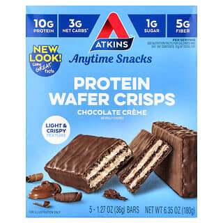 Atkins, Anytime Snacks, Proteinli Wafer Cipsleri, Çikolatalı Kremalı, 5 Bar, Her Biri 1,27 oz (36 gr)