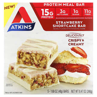 Atkins, Protein Meal Bar, Strawberry Shortcake Bar, 5 Bars, 1.69 oz (48 g) Each