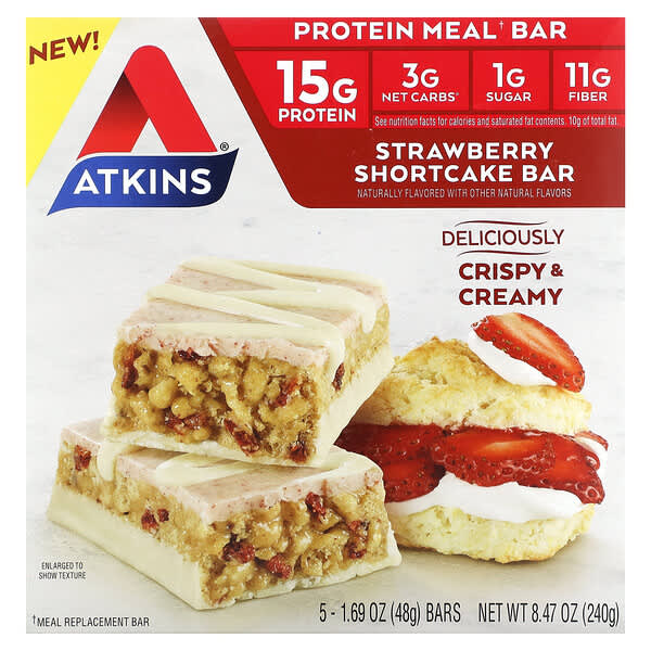 Atkins, プロテインミールバー、ストロベリーショートケーキバー、5本、各48g（1.69オンス）