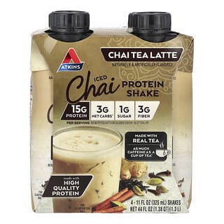 Atkins, Shake Proteico de Latte e Chá Gelado, Chai, 4 Shakes, 325 ml (11 fl oz) Cada