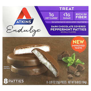 Atkins, Treat, Endulge, Dark Chocolate Covered Peppermint Patties, 8 Patties, 0.81 oz (23 g) Each