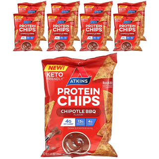 Atkins, Protein Chips, Chipotle BBQ, 8 Bags, 1.1 oz (32 g) Each
