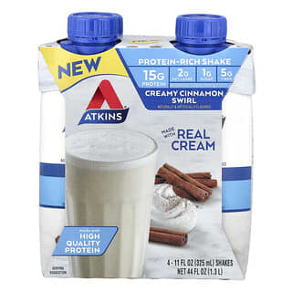 Atkins, Shake Kaya Protein, Creamy Cinnamon Swirl, 4 Shake, Masing-Masing 325 ml (11 ons cairan)