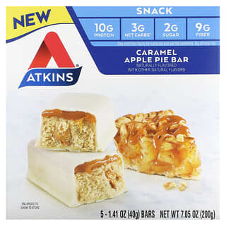 Atkins, Snack, батончик с карамельным и яблочным пирогом, 5 батончиков по 40 г (1,41 унции)