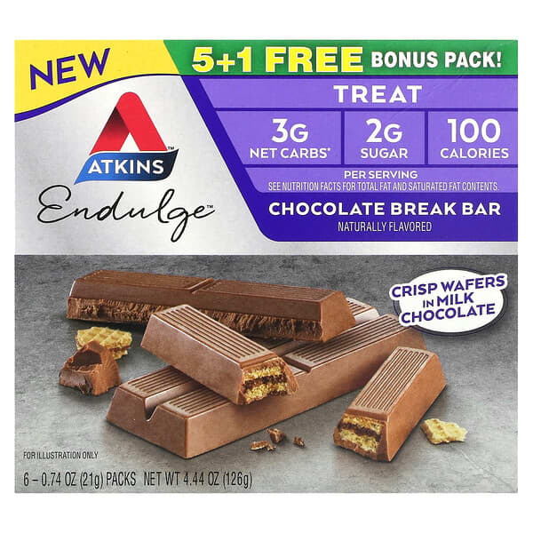 Atkins, Endulge, Chocolate Break Bar, 6 Bars, 0.74 oz (21 g) Each