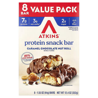 Atkins, En-cas, Roll-on au caramel, au chocolat et aux noix, 8 barres, 44 g pièce