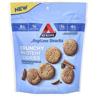 Atkins‏, Anytime Snacks, עוגיות חלבון פריכות, Snickerdoodle, ‏140 גרם (4.94 אונקיות)