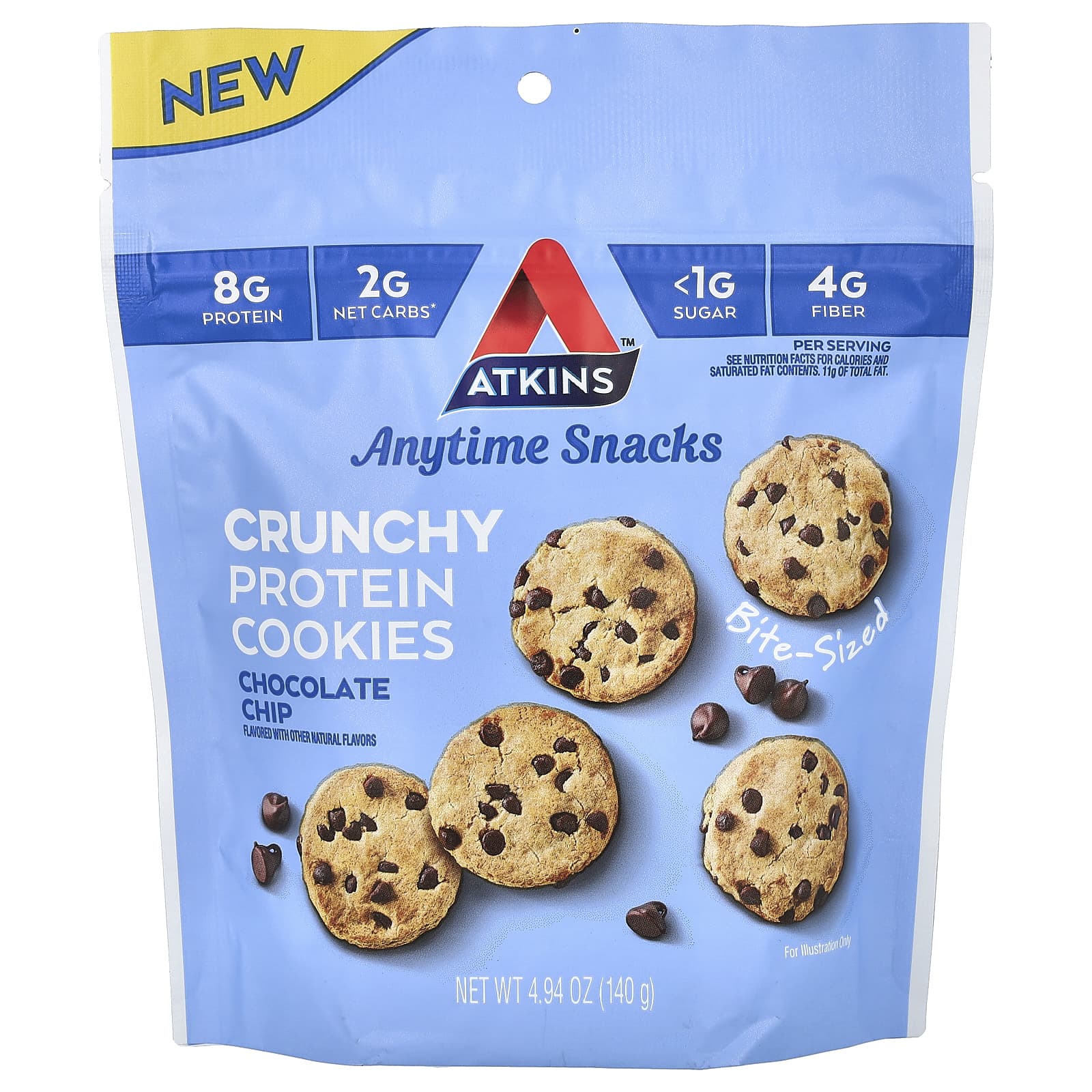 Atkins, Anytime Snacks, Crunchy Protein Cookies, Chocolate Chip, 4.94 ...