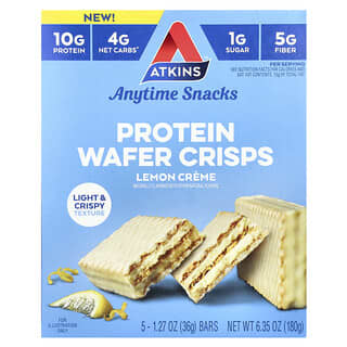 Atkins, En-cas à tout moment, Chips de gaufrettes protéinées, Crème citron, 5 barres, 36 g chacune