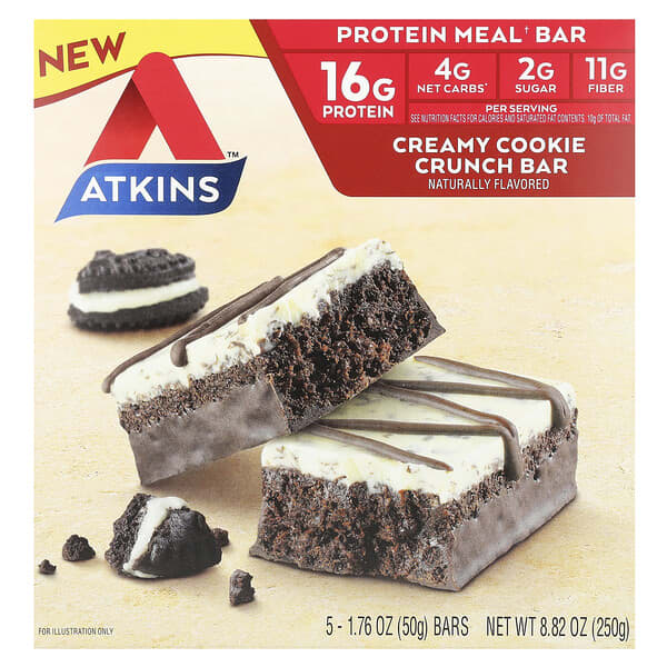 Atkins, 蛋白質代餐棒，奶油曲奇脆，5 根，每根 1.76 盎司（50 克）