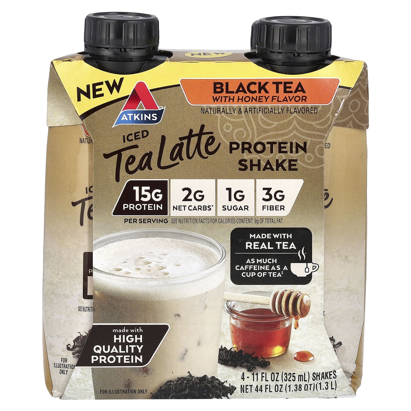 Atkins, Iced Tea Latte Protein Shake, Black Tea with Honey, 4 Shakes