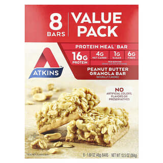 Atkins, Barrita de comida proteica, Granola con mantequilla de maní, 8 barritas, 48 g (1,69 oz) cada una