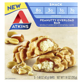 Atkins, Snack, Peanutty Overload Bar, 5 barrette, 42 g ciascuna