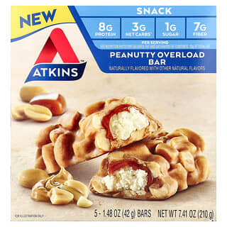 Atkins, 零食，大份量花生味棒，5 根，每根 1.48 盎司（42 克）