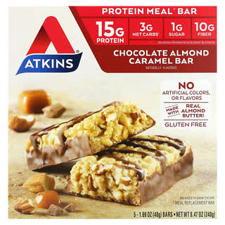 Atkins, Meal Bar، بار الكراميل باللوز والشوكولاتة، 5 بار، 1.69 أونصة (48 جرام) لكل بار