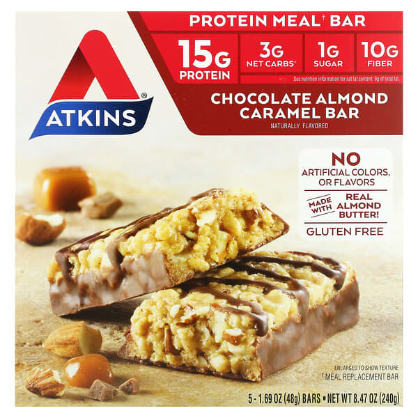 Atkins, 代餐棒，巧克力杏仁焦糖棒，5 根，每根 1.69 盎司（48 克）