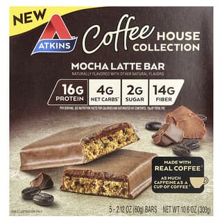 Atkins, Coffee House Collection, Barrita con leche moca, 5 barritas, 60 g (2,12 oz) cada una