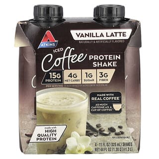 Atkins, Iced Coffee Protein Shake, Eiskaffee-Protein-Shake, Vanille-Latte, 4 Shakes, je 325 ml (11 fl. oz.).