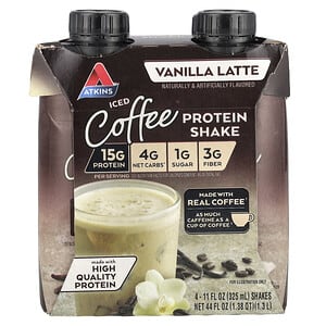 Atkins, Iced Coffee Protein Shake, Vanilla Latte, 4 Shakes, 11 fl oz (325 ml) Each'