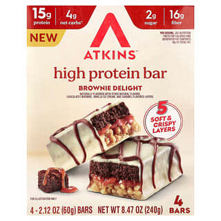 Atkins, Högproteinbar, Brownie Delight, 4 barer, 60 g styck
