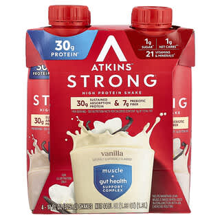 Atkins, Strong, High Protein Shake, Vanilla, 4 Shakes, 11 fl oz (325 ml) Each