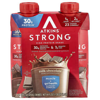 Atkins, Fuerte, Batido con alto contenido de proteínas, Chocolate con leche, 4 batidos, 325 ml (11 oz. líq.) cada uno