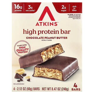 Atkins, High Protein Bar, Chocolate Peanut Butter, 4 Bars, 2.12 oz (60 g) Each