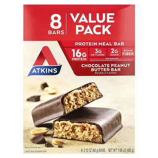 Atkins, Protein Meal Bar, протеиновые батончики, шоколад и арахисовая паста, 8 батончиков по 60 г (2,12 унции)