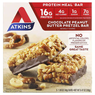 Atkins, Chocolate Peanut Butter Pretzel Bar, 5 Bars, 1.69 oz (48 g) Each