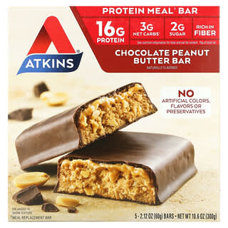 Atkins, Meal Bar، أقراص زبدة الفول السوداني بالشوكولاتة ، 5 قطع ، 2.12 أوقية (60 غرام) لكل قطعة