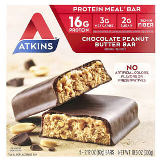 Atkins, Protein Meal Bar, Protein Meal Bar, Schokoladen-Erdnussbutter, 5 Riegel, je 60 g (2,12 oz.).