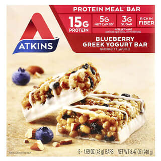 Atkins, Protein Meal Bar, Blueberry Greek Yogurt, 5 Bars, 1.69 oz (48 g) Each