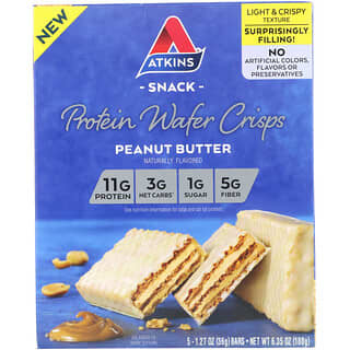 Atkins, Bolacha Wafer de Proteína, Manteiga de Amendoim, 5 Barras, 1,27 oz (36 g) Cada