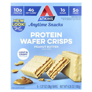 Atkins, Anytime Snacks, Protein Wafer Crisps, Peanut Butter, 5 Bars, 1.27 oz (36 g) Each