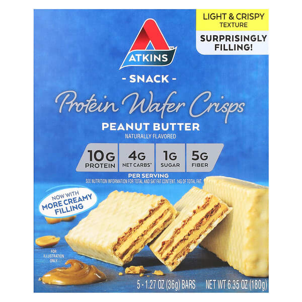 Atkins, Protein Wafer Crisps, Peanut Butter, 5 Bars, 1.27 oz (36 g) Each